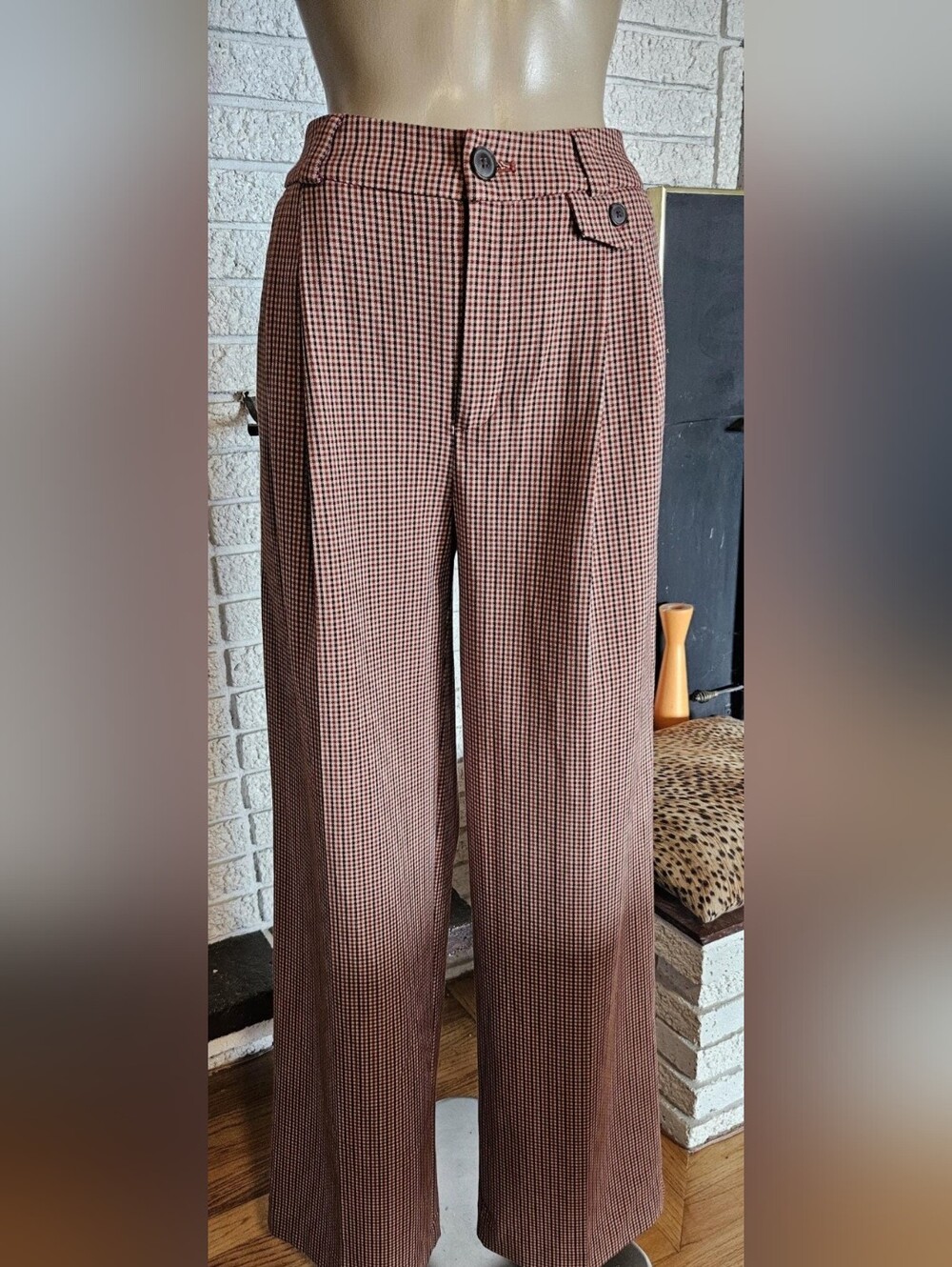 A New Day Brown Houndstooth Wide-Leg Dress Pants